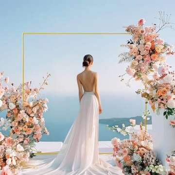 Xizlapu 6.6FTx6.6FT Wedding Arch Backdrop Stand Square Gold Metal Balloon Arch Frame for Ceremony Anniversary Garden Arbor Outdoor Baby Shower Photo Booth Photo Booth Background