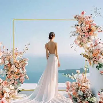 Xizlapu 6.6FTx6.6FT Wedding Arch Backdrop Stand Square Gold Metal Balloon Arch Frame for Ceremony Anniversary Garden Arbor Outdoor Baby Shower Photo Booth Photo Booth Background