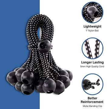 Kotap BB-6B Ball Bungee Cord, Heavy-Duty & Versatile, Indoor & Outdoor, Tarp Tie-Down, Organize & Se...