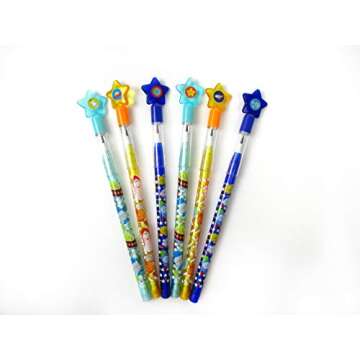TINYMILLS 24 Pcs Outer Space Rocket Multi Point Stackable Push Pencil Assortment with Eraser for Spa...