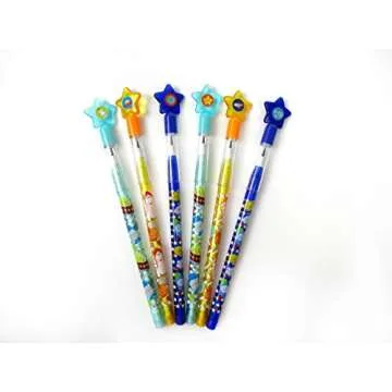 TINYMILLS 24 Pcs Outer Space Rocket Multi Point Stackable Push Pencil Assortment with Eraser for Spa...