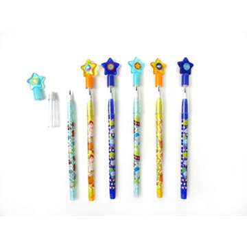 TINYMILLS 24 Pcs Outer Space Rocket Multi Point Stackable Push Pencil Assortment with Eraser for Space Birthday Party Favor Prize Carnival Goodie Bag Stuffers Classroom Rewards