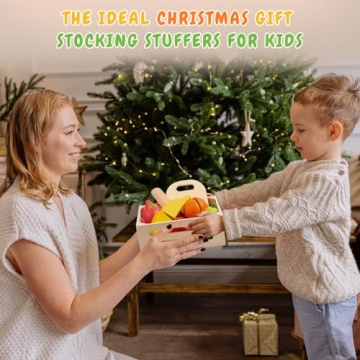 JOCES Play Food Sets for Kids Kitchen Wooden Toys Pretend Play Cutting Food Toys for Toddlers Kids Kitchen Accessories Montessori Toys for 3+ Year Old Christmas Birthday Gifts