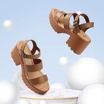 mysoft Women's Platform Sandals Ankle Strap Open Toe Lug Sole 3 Inch Chunky Block Heeled Sandals