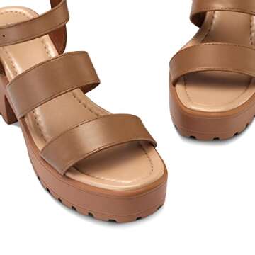 mysoft Women's Platform Sandals Ankle Strap Open Toe Lug Sole 3 Inch Chunky Block Heeled Sandals