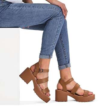 mysoft Women's Platform Sandals Ankle Strap Open Toe Lug Sole 3 Inch Chunky Block Heeled Sandals