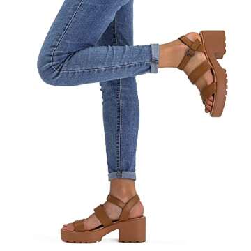 mysoft Women's Platform Sandals Ankle Strap Open Toe Lug Sole 3 Inch Chunky Block Heeled Sandals