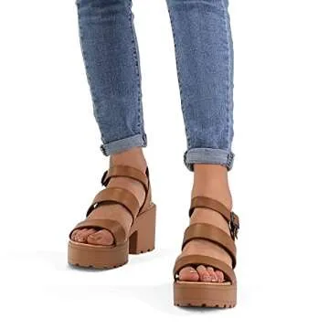 mysoft Women's Platform Sandals Ankle Strap Open Toe Lug Sole 3 Inch Chunky Block Heeled Sandals