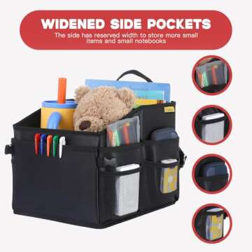 Car Organizer, Car Storage Organizer with Detachable Divider, Car Seat Organizr for Kids With Multi-Pockets &Handles, Small Car Organizer for Car Front Seat, Backseat, Passenger Seats, Car Middle Seat