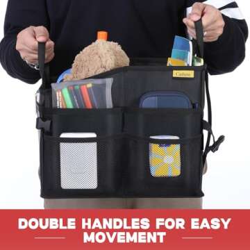 Car Organizer, Car Storage Organizer with Detachable Divider, Car Seat Organizr for Kids With Multi-Pockets &Handles, Small Car Organizer for Car Front Seat, Backseat, Passenger Seats, Car Middle Seat