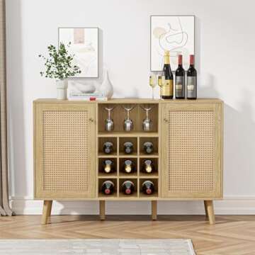 Giluta Rattan Wine Bar Cabinet - Versatile Rustic Oak Storage Buffet