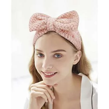 YISSION 2PCS Spa Headband with Bow No Slip Head Band for Face Wash Makeup Skincare Facial Headband Elastic Hair Band Microfiber Headbands for Women Girls (Pink Brown)