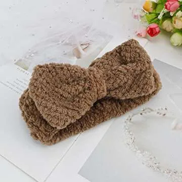 YISSION 2PCS Spa Headband with Bow No Slip Head Band for Face Wash Makeup Skincare Facial Headband Elastic Hair Band Microfiber Headbands for Women Girls (Pink Brown)