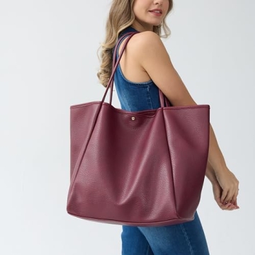 HOXIS Oversize PU Leather Tote Bag for Women