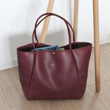 HOXIS Oversize PU Leather Tote Bag for Women