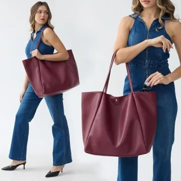 HOXIS Oversize PU Leather Tote Bag for Women