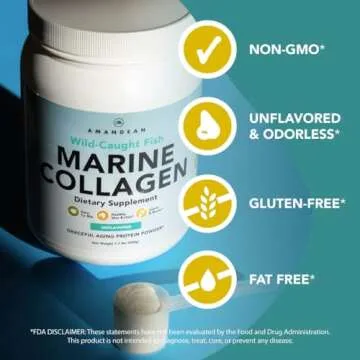 AMANDEAN Premium Anti-Aging Marine Collagen Peptides Powder. 500g Wild-Caught Hydrolyzed Fish Collag...