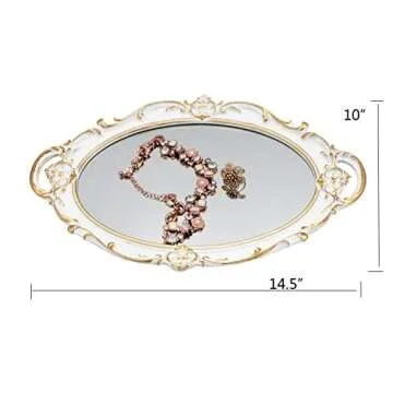 Funerom Vintage 14.5 x 10 inch Mirror Tray, Makeup Organizer, Jewelry Organizer, Serving Tray,Oval Antique White