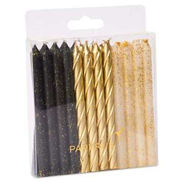 Papyrus Birthday Candles, Black, White, & Gold (24-Count)