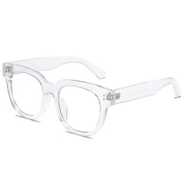 SOJOS Oversized Square Anti Blue Light Blocking Glasses for Women Thick Computer Eyeglasses Double Metal Studs SJ5053 with Crystal Frame/Anti-Blue Light Lens