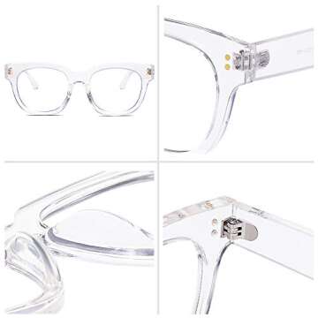 SOJOS Oversized Square Anti Blue Light Blocking Glasses for Women Thick Computer Eyeglasses Double Metal Studs SJ5053 with Crystal Frame/Anti-Blue Light Lens