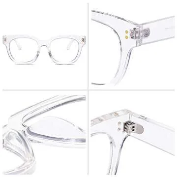 SOJOS Oversized Square Anti Blue Light Blocking Glasses for Women Thick Computer Eyeglasses Double Metal Studs SJ5053 with Crystal Frame/Anti-Blue Light Lens