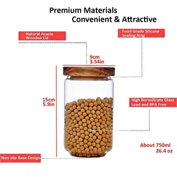 Stylish Keledz Glass Storage Jar with Wood Lid for Kitchen