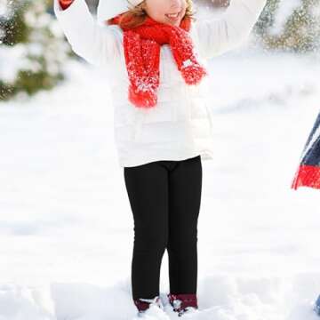 BOOPH Girls Winter Leggings Fleece Lined Kids Basic Pants for 6-7 Years Black