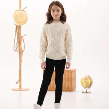 BOOPH Girls Winter Leggings Fleece Lined Kids Basic Pants for 6-7 Years Black