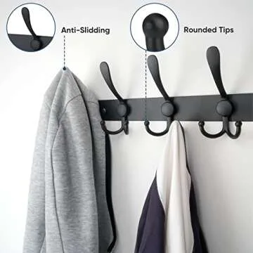 TICONN Wall Mounted Coat Rack, Five Heavy Duty Tri Hooks All Metal Construction for Jacket Coat Hat in Mudroom Entryway (Matte Black, 1-Pack)