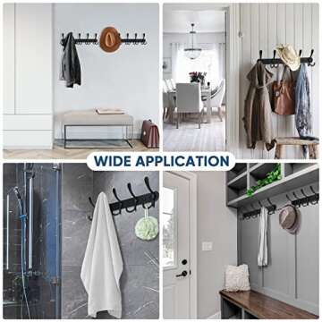 TICONN Wall Mounted Coat Rack, Five Heavy Duty Tri Hooks All Metal Construction for Jacket Coat Hat in Mudroom Entryway (Matte Black, 1-Pack)