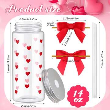 Skylety 12 Pcs 14oz Valentine Plastic Bottle with Straw Lid and Twist Bow Disposable Coquette Bottles Cute Inspired Retro Reusable Bottles for Birthday Party Friend Women Drinkware(Multicolor,Heart)