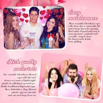 Skylety 12 Pcs 14oz Valentine Plastic Bottle with Straw Lid and Twist Bow Disposable Coquette Bottles Cute Inspired Retro Reusable Bottles for Birthday Party Friend Women Drinkware(Multicolor,Heart)