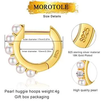 Elegant MOROTOLE 925 Silver Pearl Huggie Hoops Earrings