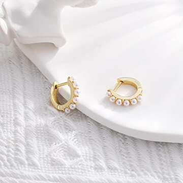 Elegant MOROTOLE 925 Silver Pearl Huggie Hoops Earrings