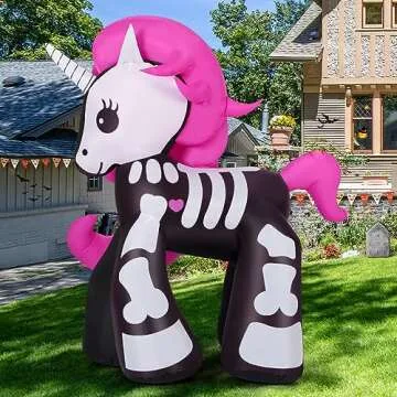 GOOSH 5.2 FT Tall Halloween Inflatables Unicorn and 5.2 FT Height Halloween Inflatables Decorations Outdoor Cute Skeleton Unicorn Bundle