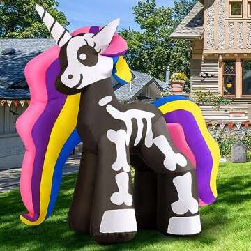 GOOSH 5.2 FT Tall Halloween Inflatables Unicorn and 5.2 FT Height Halloween Inflatables Decorations Outdoor Cute Skeleton Unicorn Bundle