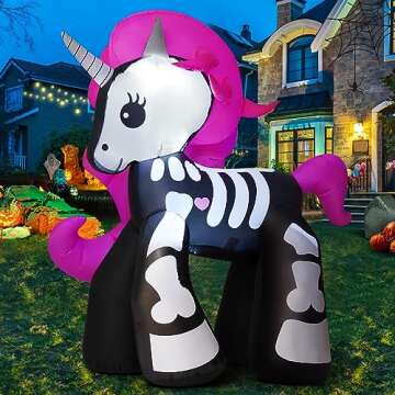 GOOSH 5.2 FT Tall Halloween Inflatables Unicorn and 5.2 FT Height Halloween Inflatables Decorations Outdoor Cute Skeleton Unicorn Bundle
