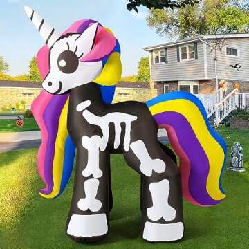 GOOSH 5.2 FT Tall Halloween Inflatables Unicorn and 5.2 FT Height Halloween Inflatables Decorations Outdoor Cute Skeleton Unicorn Bundle