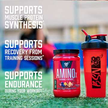 BSN Amino X Muscle Recovery & Endurance Powder with BCAAs, Intra Workout Support, 10 Grams of Amino Acids, Keto Friendly, Caffeine Free, Flavor: Blue Raz, 30 Servings (Packaging May Vary)
