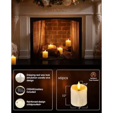 Homemory 2" x 2" Timer Remote Control Flickering Flameless Votive Candles, Realistic Battery Operated Candles, 6Pack 3D Wick Electric Fake Candles for Christmas, Wedding, Home Decorations