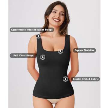 SCARBORO Compression Shapewear Tank Tops for Women Tummy Control Cami Square Neck Camisole Tanks Shaper