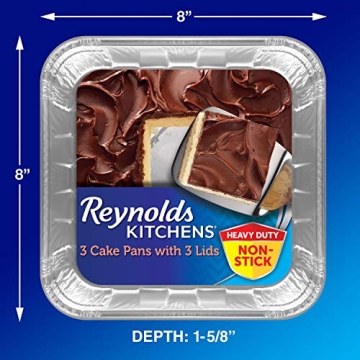 Reynolds Aluminum Baking Pans with Snug Lids, 8x8 Inches