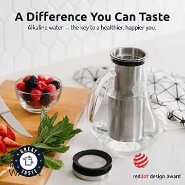 Invigorated Water pH Replenish Glass Alkaline Water Pitcher - Long Lasting Water Filter Pitcher for Pure Drinking Water - Water Jug for High pH Filtered Water - 1.8 L / 61 Oz