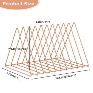 Urban Deco Triangle Desk Organizers Metal Wire Magazine Holder 10 Sections Decorative File Folder Organizer Vinyl Record Storage Office File Organizer For Desk - Rose Gold Magazine File Holder