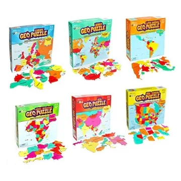 GeoToys GeoPuzzle, Country-Shaped Jigsaw Puzzles Set of 6, Geography Puzzle, Geography Game & Map Pu...