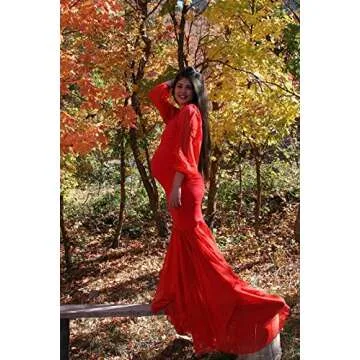 Saslax Long Chiffon Sleeve Tired Mermaid Maternity Dresses for Photoshoot Photography Baby Shower Gown Orange Red 28 Medium