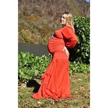 Saslax Long Chiffon Sleeve Tired Mermaid Maternity Dresses for Photoshoot Photography Baby Shower Gown Orange Red 28 Medium