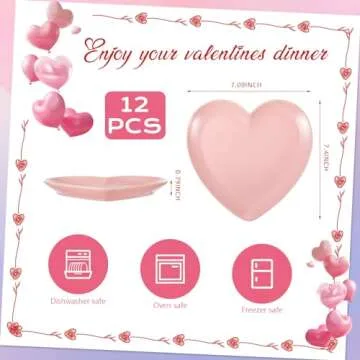 Suclain 12 Pcs Heart Shaped Bowl Ceramic Dinner Plates for Romantic Dining Experiences