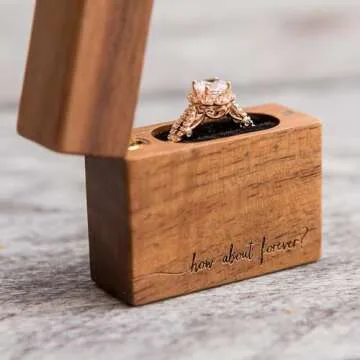 MUUJEE How About Forever - Engraved Wooden Proposal Ring Box, Ring Bearer Box for Wedding Ceremony, Engagement Photo Decor Idea